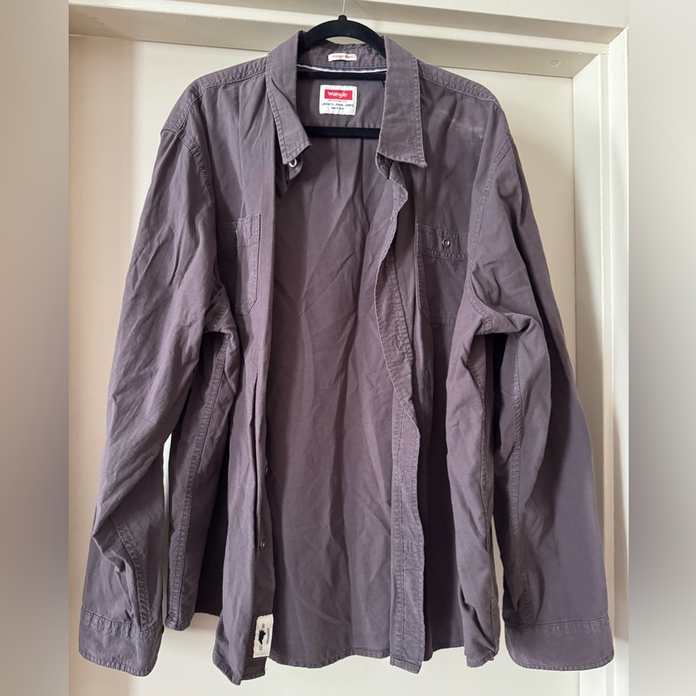 Wrangler Gray-Purple Cotton Button-Up Shirt